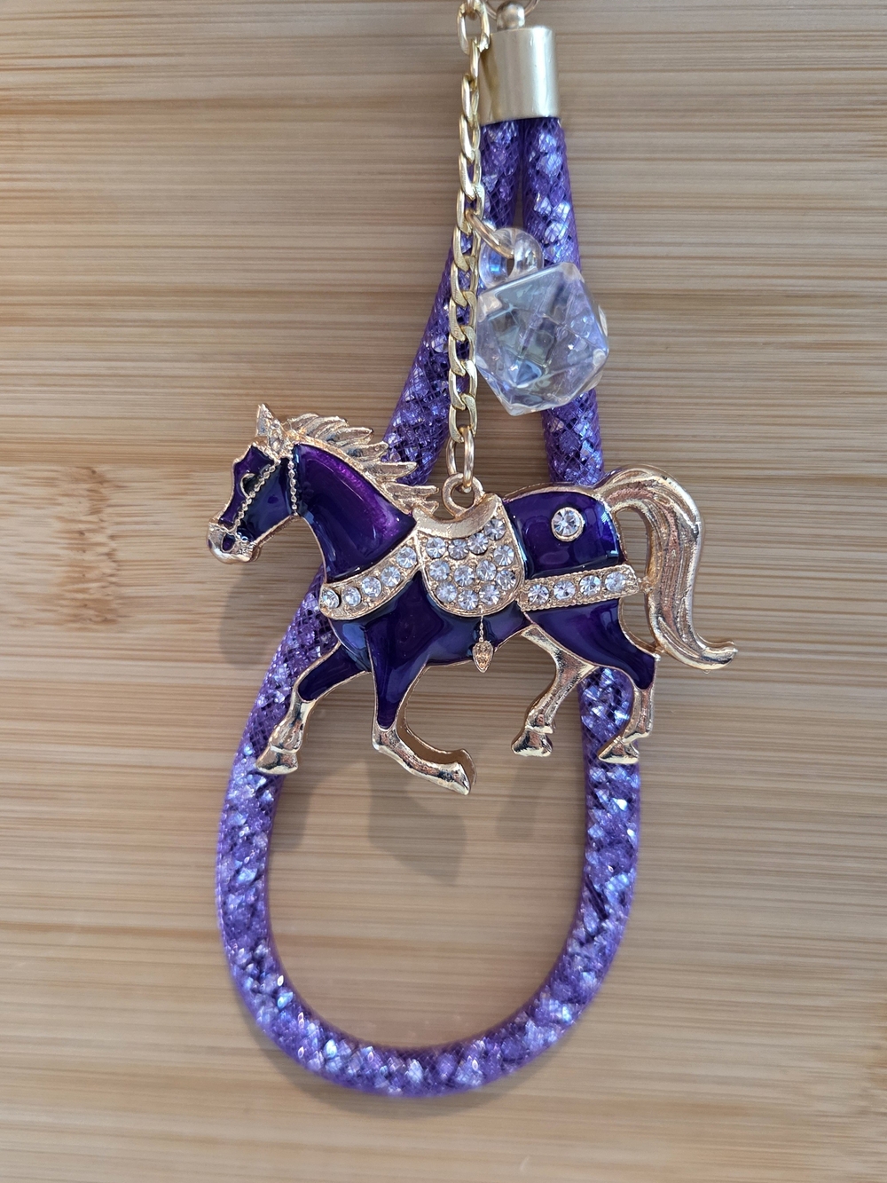 🐎 Sparkling Rhinestone Crystal Horse Purse Charm Purple Woven Loop Wristlet 🐎
